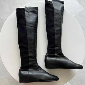 Stuart Weitzman over the knee leather & stretch flat boots made in Spain